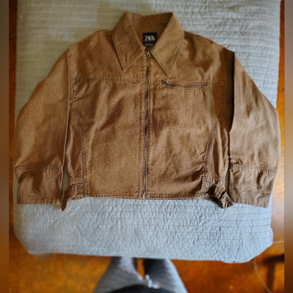 Zara NWOT Detroit Style Work Jacket Cropped Size XL